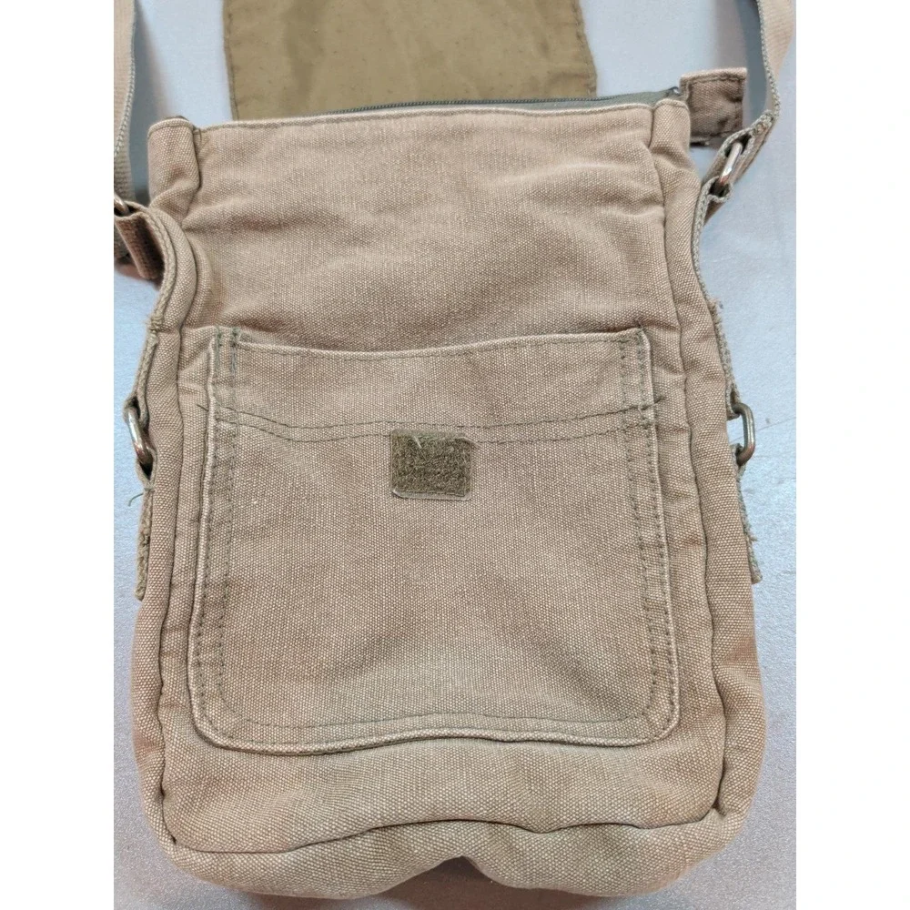 Vintage Khaki Canvas Crossbody Bag Military Utilitarian Shoulder Travel Bag